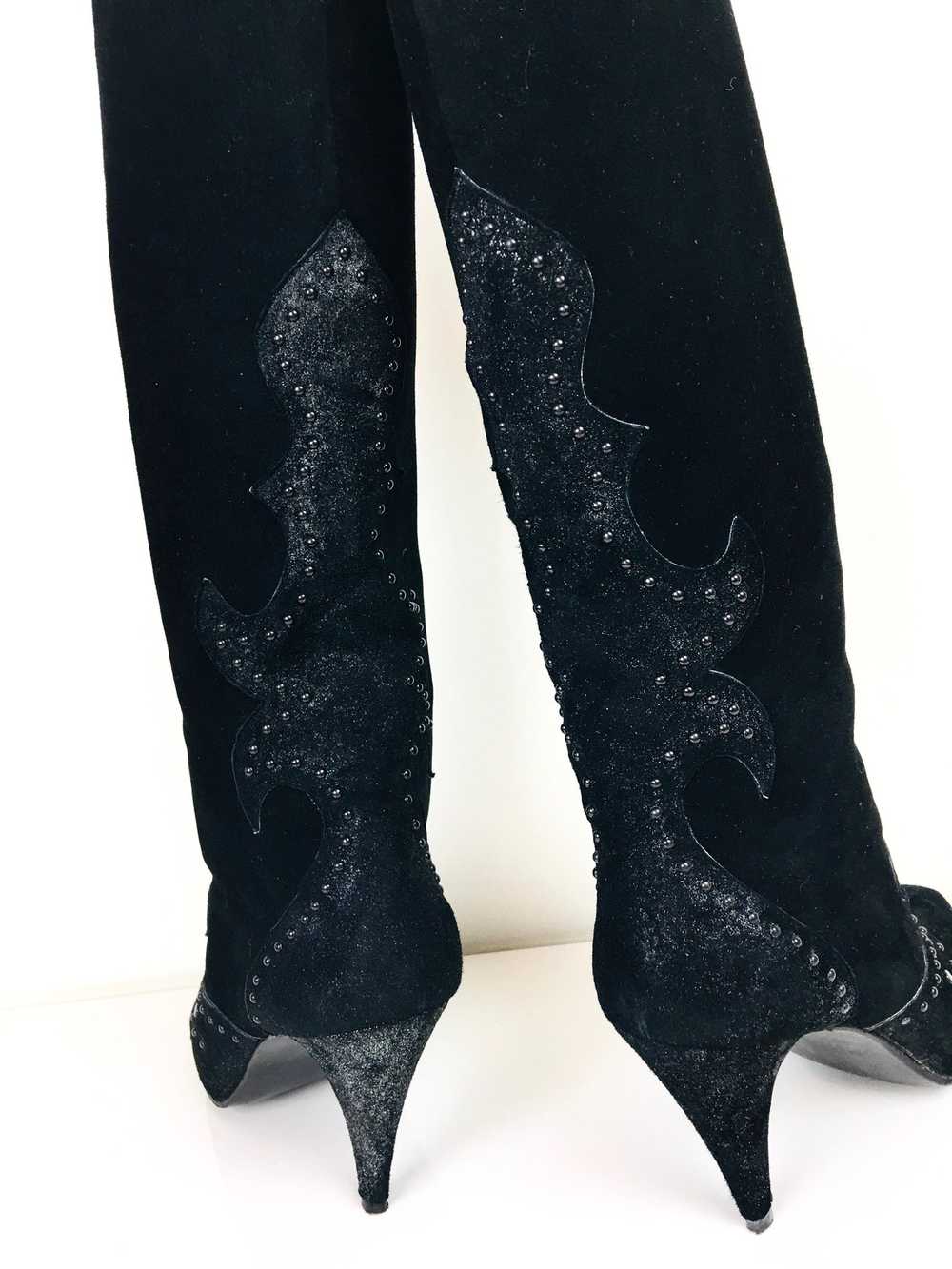 1980s Black Suede & Distressed Silver Studded Roc… - image 5