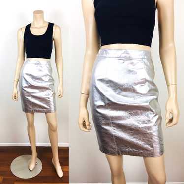Vintage 1980s Silver Metallic Lame Leather Skirt - image 1