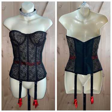 50s WARNERS Merry Widow corset 34 / vintage 1950s black lace teddy