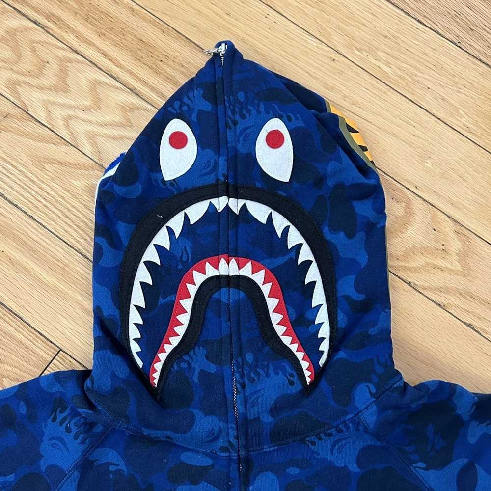 Bape #5 Bape Fire Camo Shark Hoodie Blue Medium - image 2