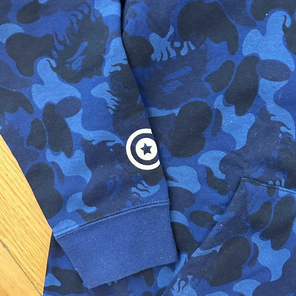 Bape #5 Bape Fire Camo Shark Hoodie Blue Medium - image 3