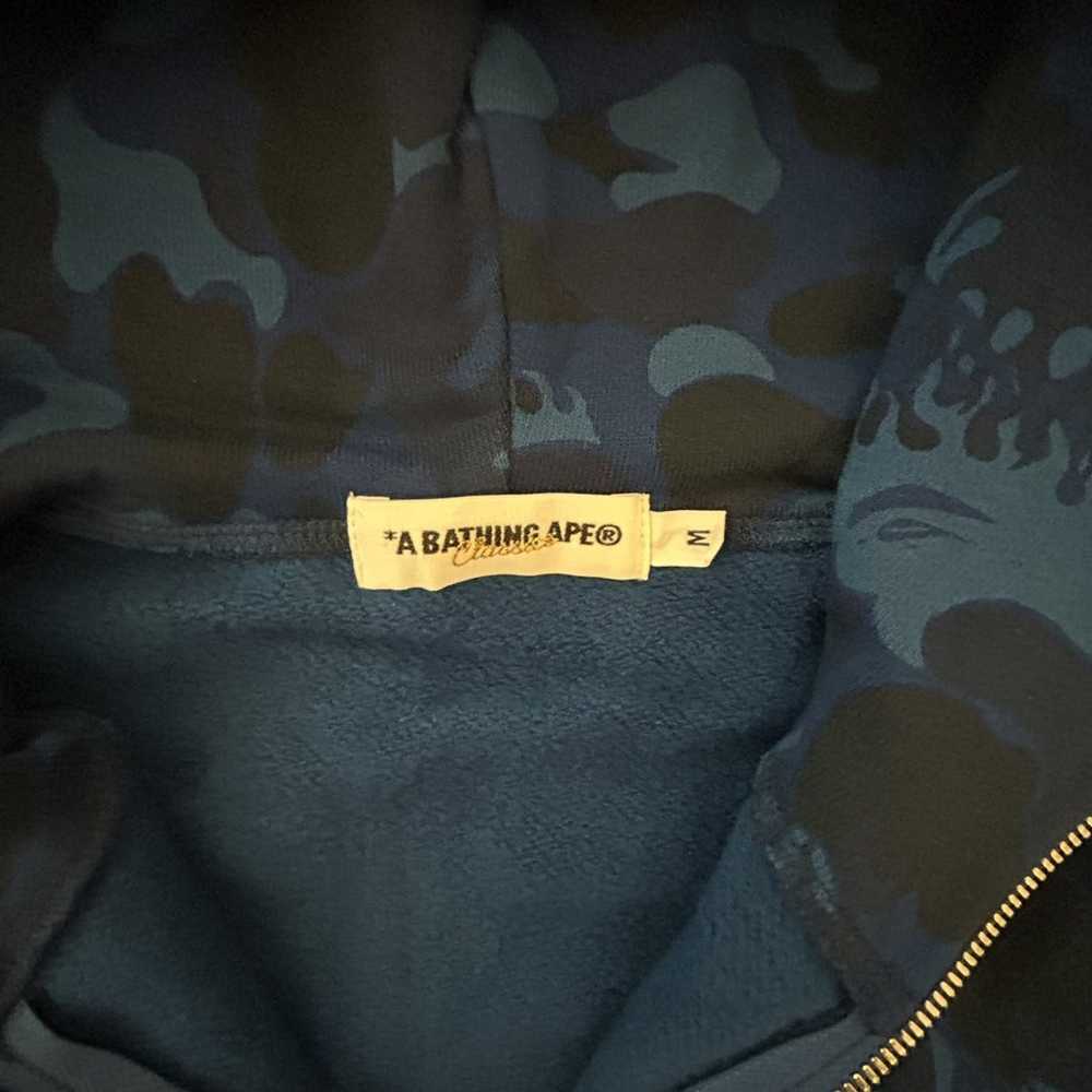 Bape #5 Bape Fire Camo Shark Hoodie Blue Medium - image 5