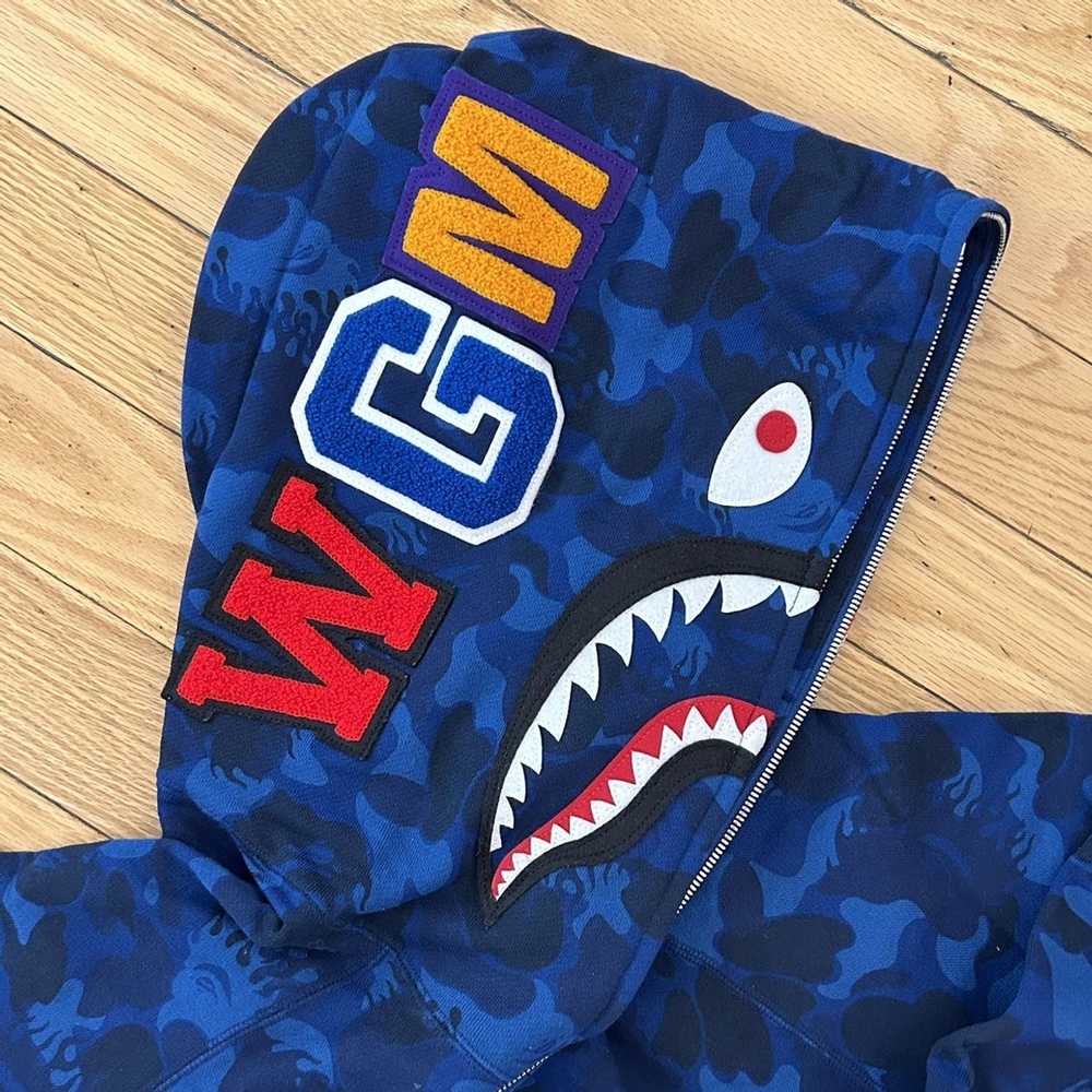 Bape #5 Bape Fire Camo Shark Hoodie Blue Medium - image 7