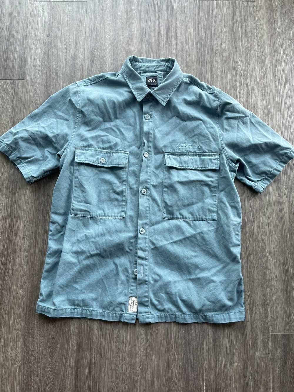 Zara Zara Blue Short Sleeve button down - image 1