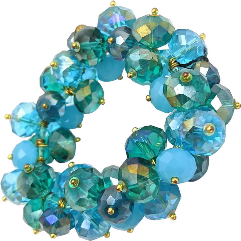 Aqua Blue Glass AB Crystal Glass Bead Elastic Ban… - image 1