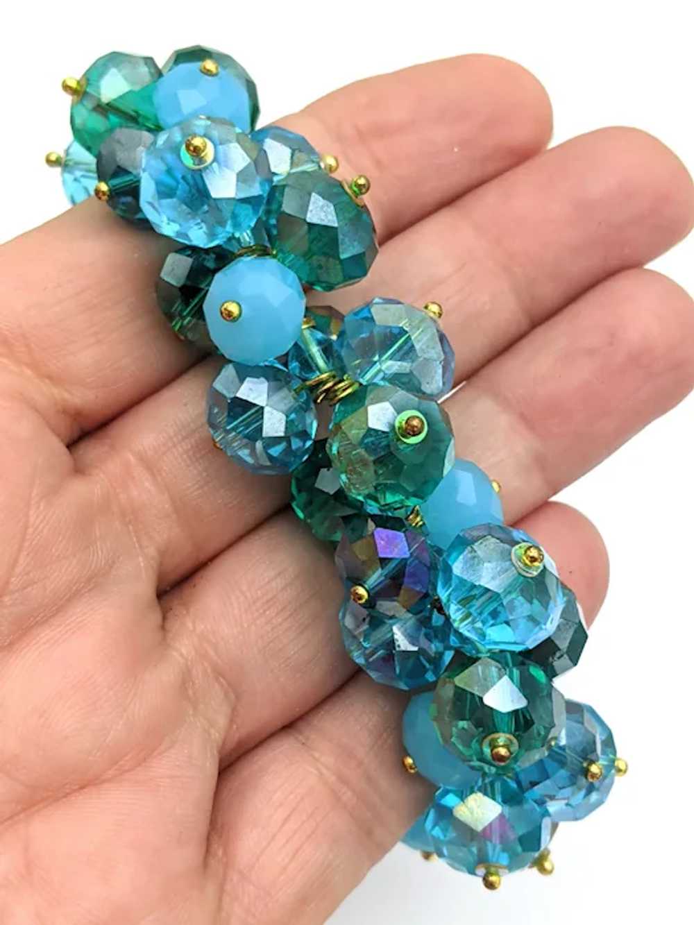 Aqua Blue Glass AB Crystal Glass Bead Elastic Ban… - image 3