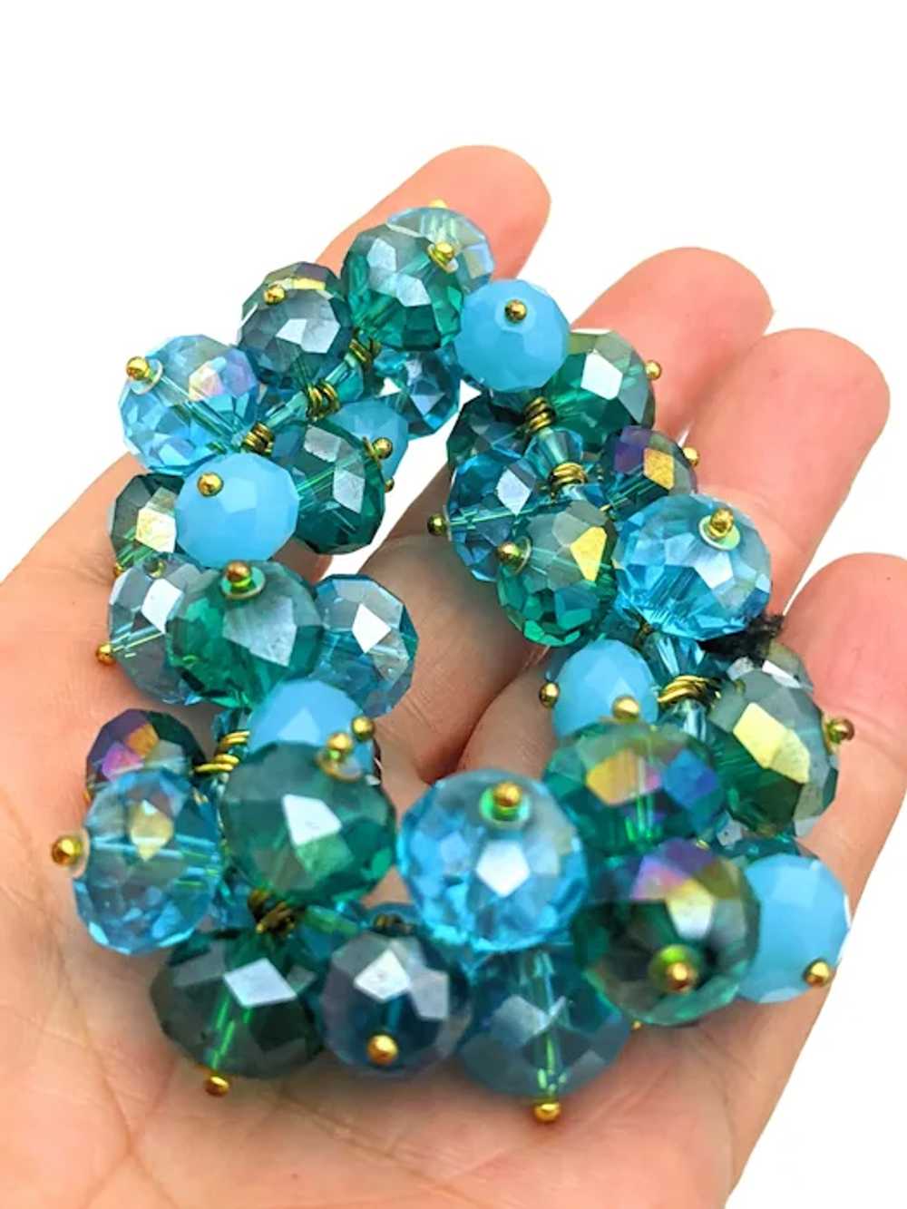 Aqua Blue Glass AB Crystal Glass Bead Elastic Ban… - image 6