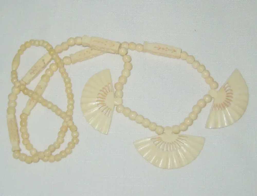 Mid-Century Carved Bone Three Fan Necklace - image 5