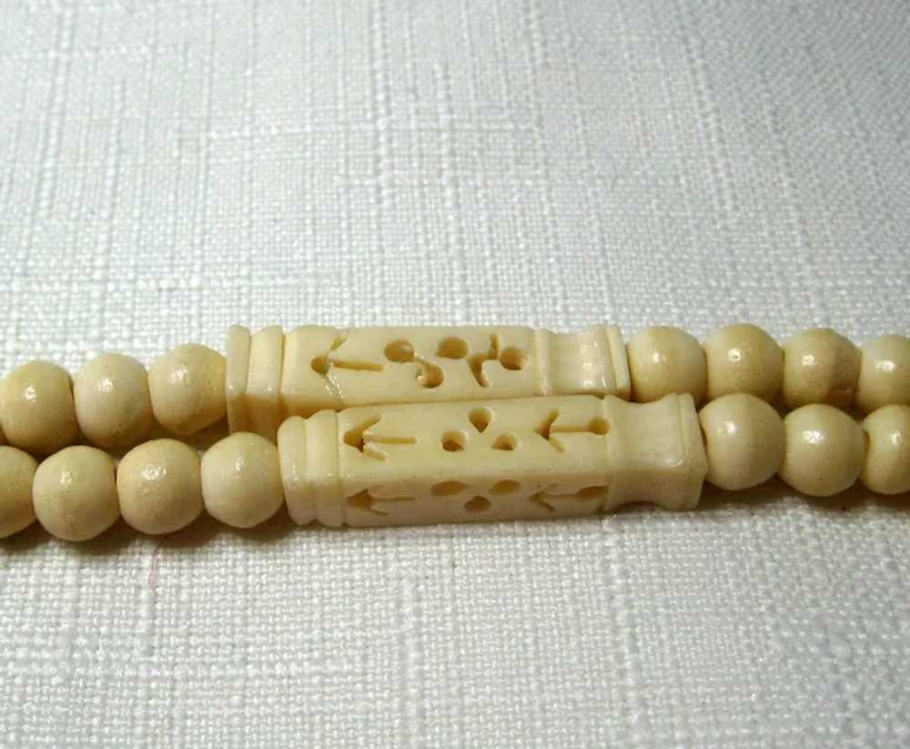 Mid-Century Carved Bone Three Fan Necklace - image 6