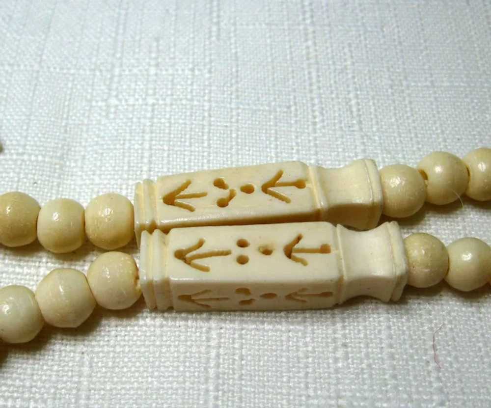 Mid-Century Carved Bone Three Fan Necklace - image 7