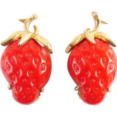 Marvella Red Acrylic Strawberry Earrings, Clip On,