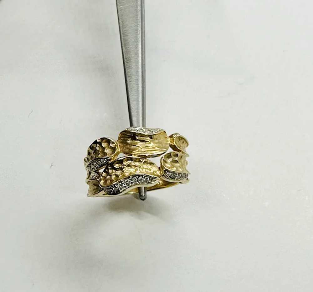 14K Textured Band with Pave’ Diamonds - image 4