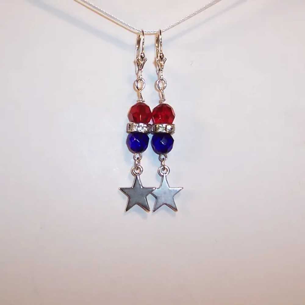 Patriotic Red & Blue Lever Back Earrings with Ste… - image 10