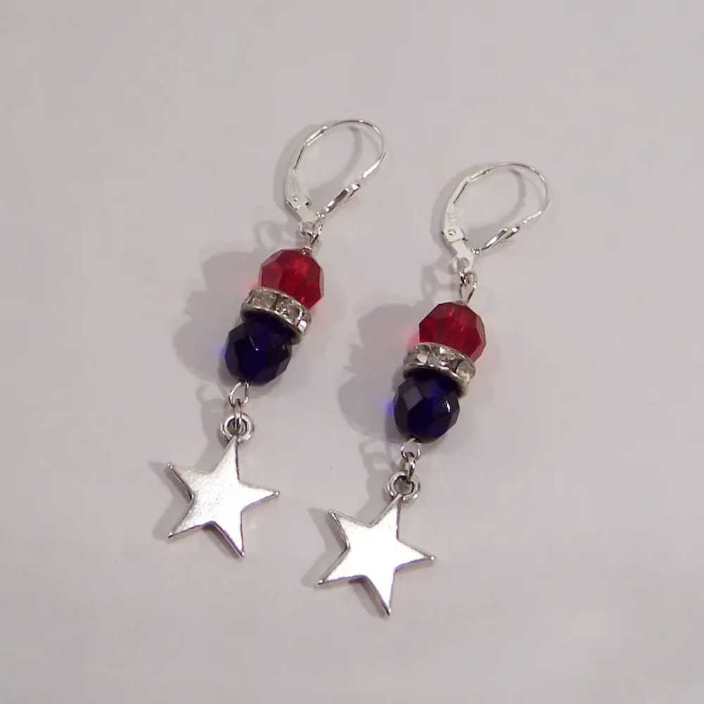 Patriotic Red & Blue Lever Back Earrings with Ste… - image 11