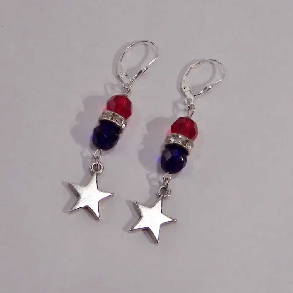 Patriotic Red & Blue Lever Back Earrings with Ste… - image 12