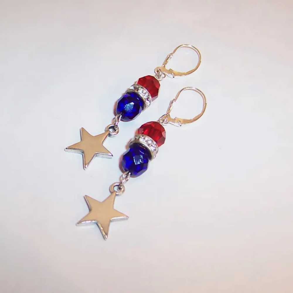 Patriotic Red & Blue Lever Back Earrings with Ste… - image 3