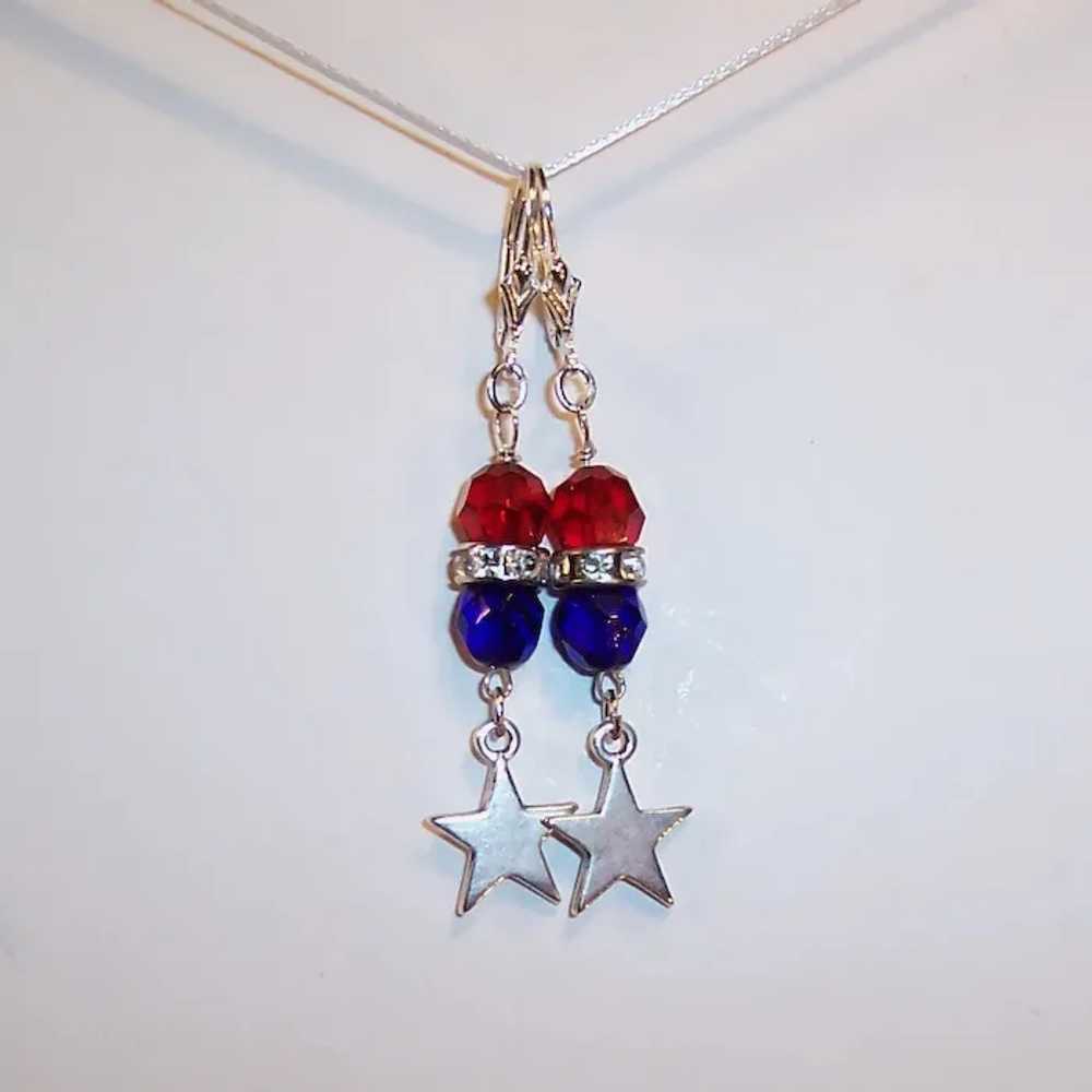 Patriotic Red & Blue Lever Back Earrings with Ste… - image 5