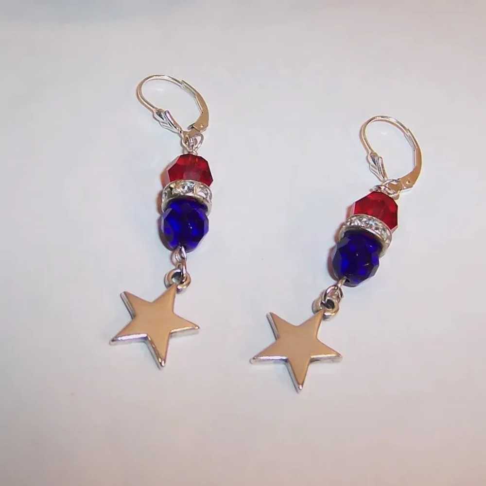 Patriotic Red & Blue Lever Back Earrings with Ste… - image 7