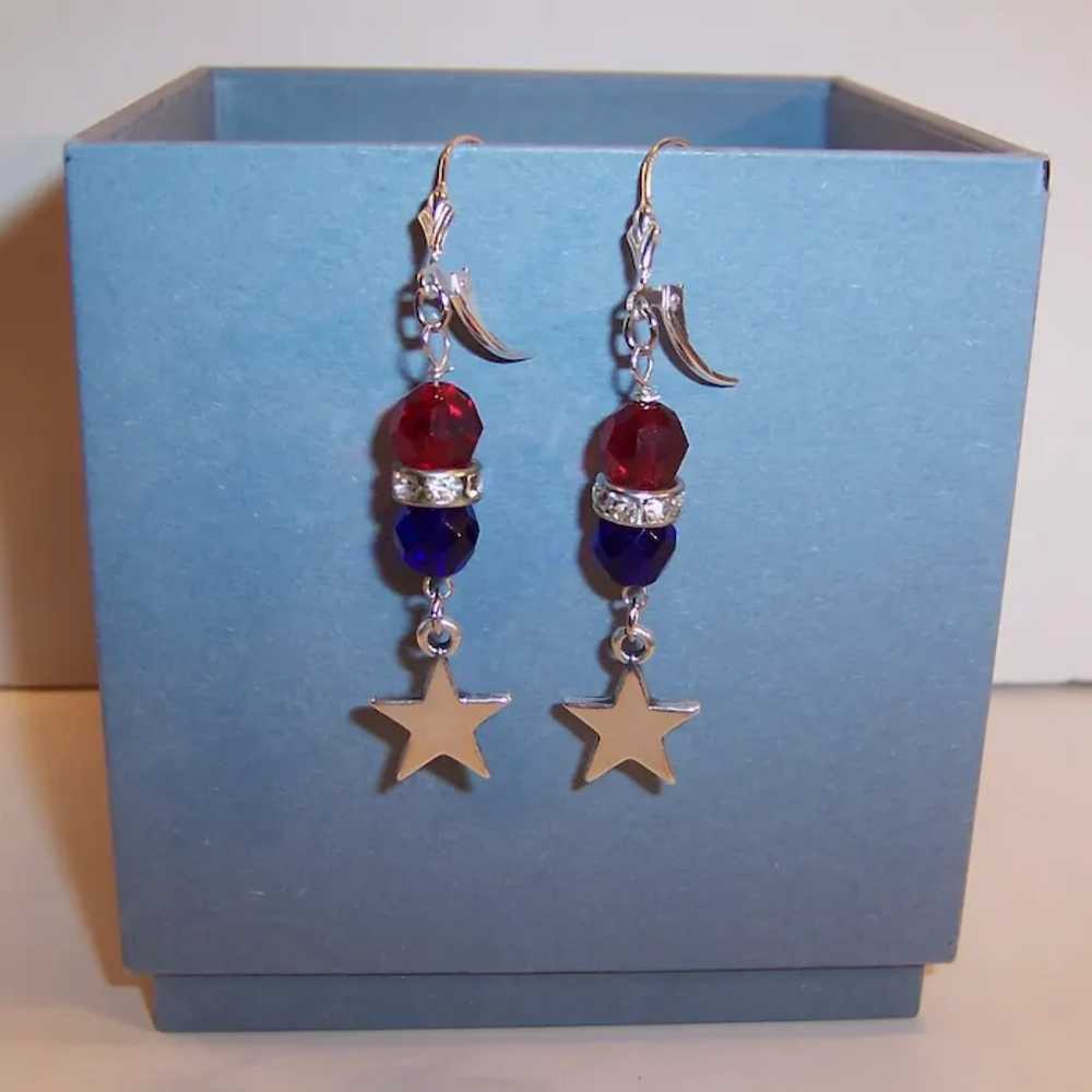 Patriotic Red & Blue Lever Back Earrings with Ste… - image 9