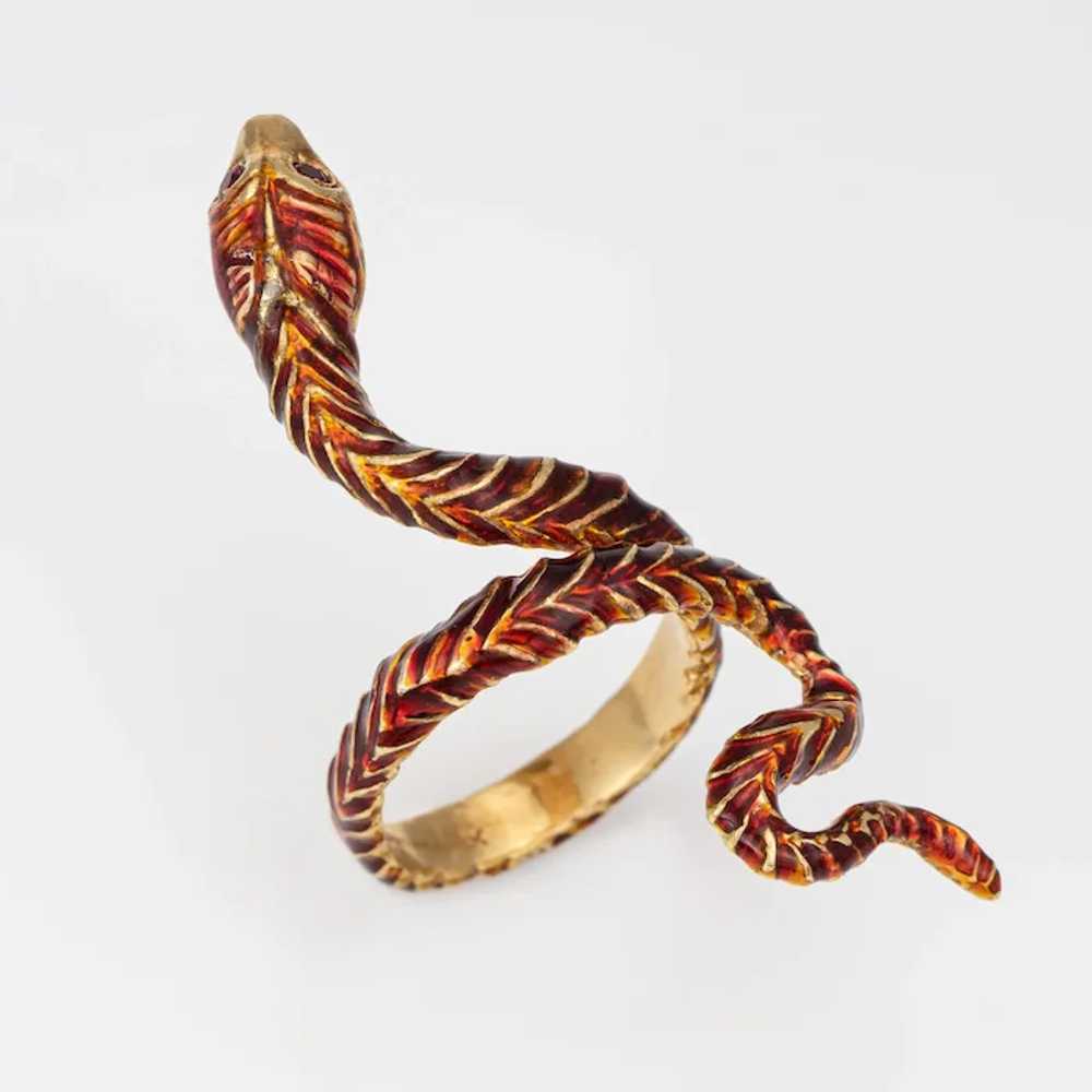 Vintage Cartier Enamel Snake Ring Sz 6 18 Karat Y… - image 3