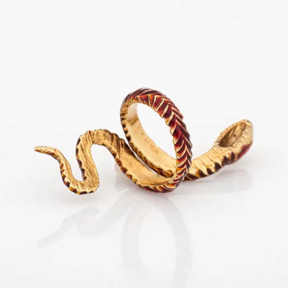 Vintage Cartier Enamel Snake Ring Sz 6 18 Karat Y… - image 4