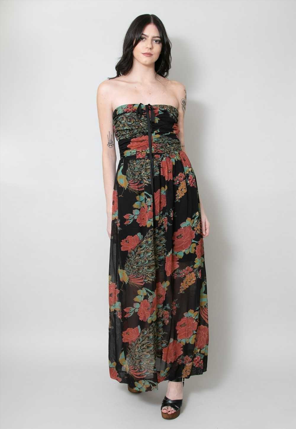 70's Vintage Louis Of London Black Floral Maxi Dr… - image 1