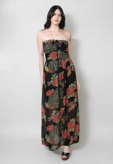 70's Vintage Louis Of London Black Floral Maxi Dre