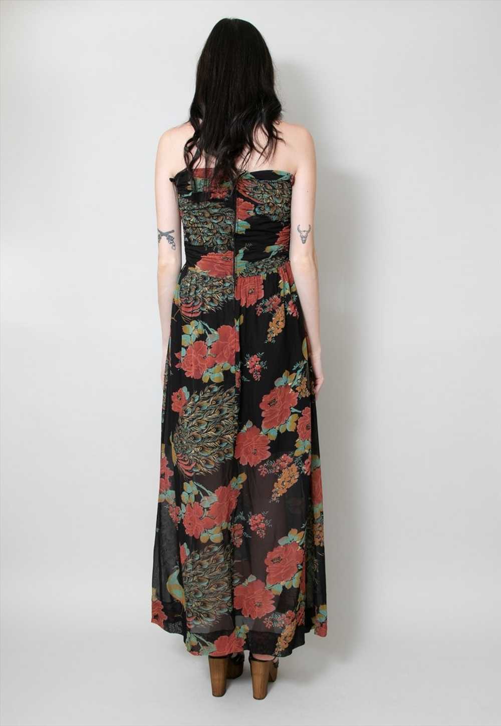 70's Vintage Louis Of London Black Floral Maxi Dr… - image 2