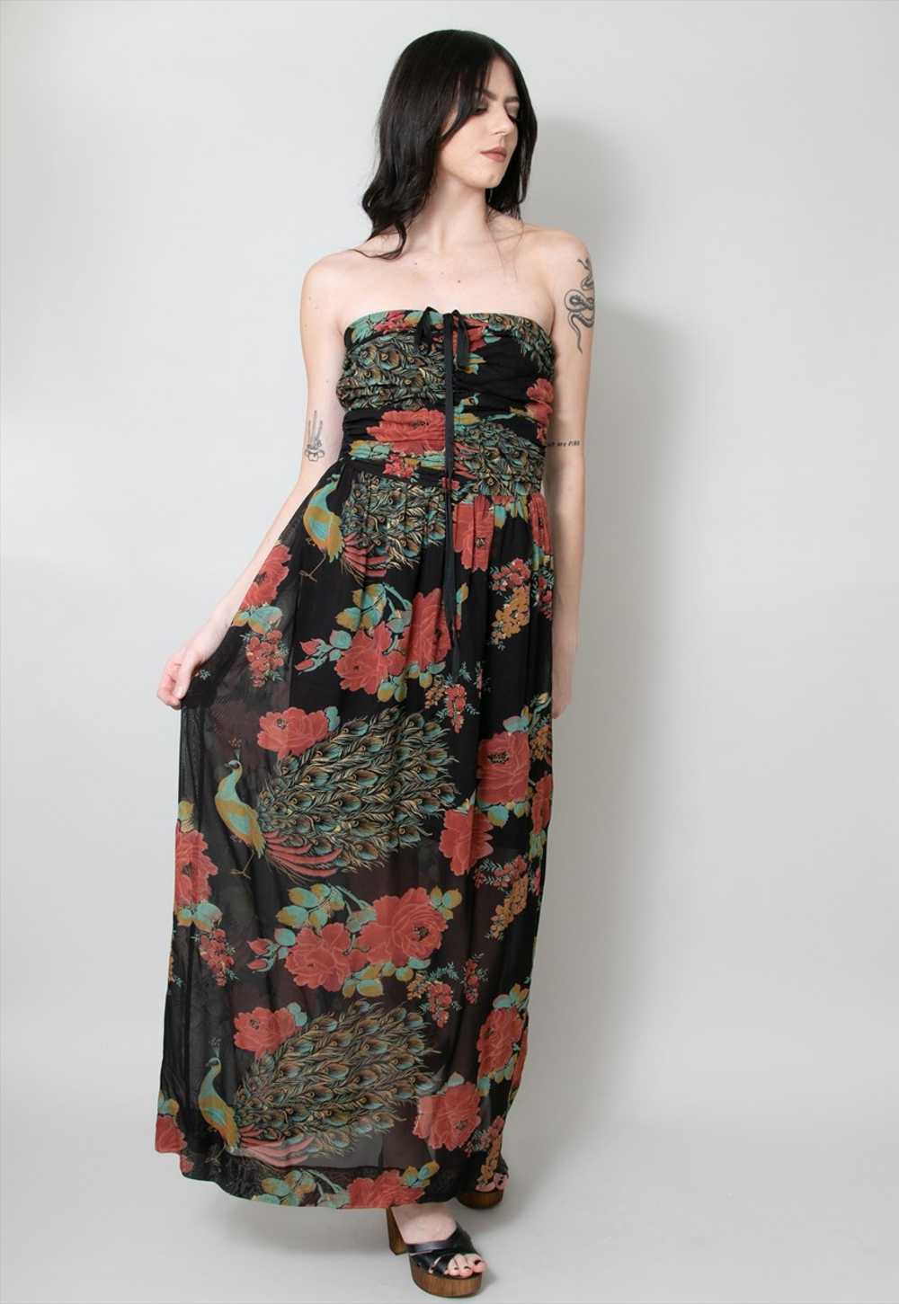 70's Vintage Louis Of London Black Floral Maxi Dr… - image 3