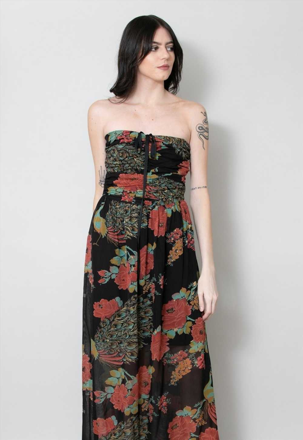 70's Vintage Louis Of London Black Floral Maxi Dr… - image 5