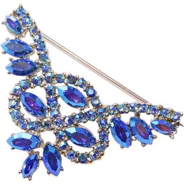 Fabulous BLUE AURORA Rhinestone Vintage Brooch - image 1