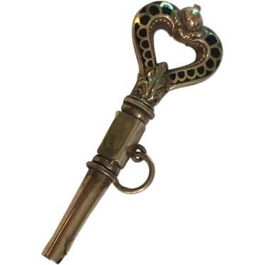 Antique Gold & Enamel Heart Shaped Watch Key