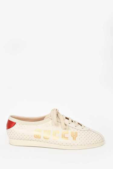 Gucci Cream/Gold Star Leather 'Guccy' Falacer Low 