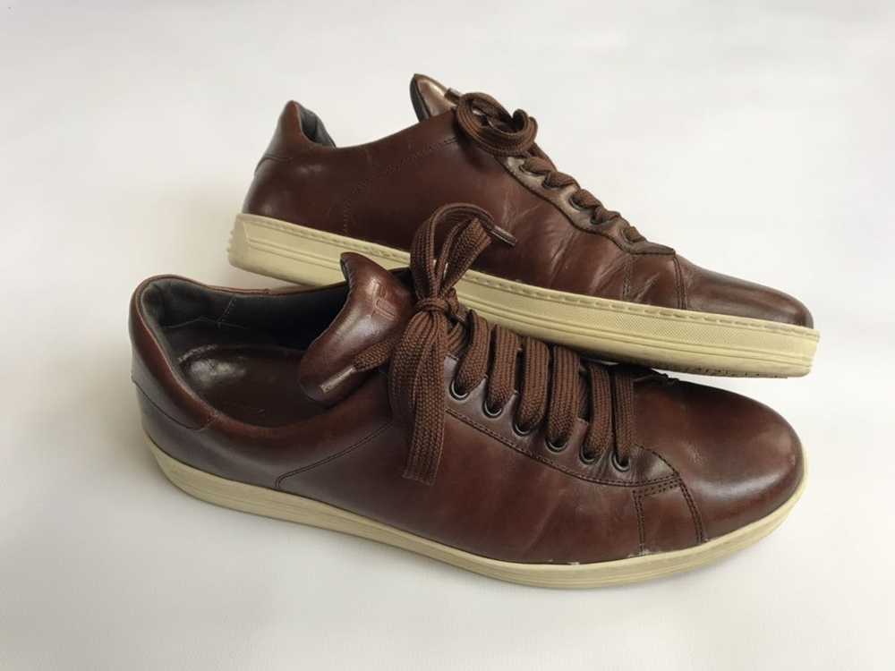 Tom Ford Tom Ford Brown Leather Low Sneakers - image 12