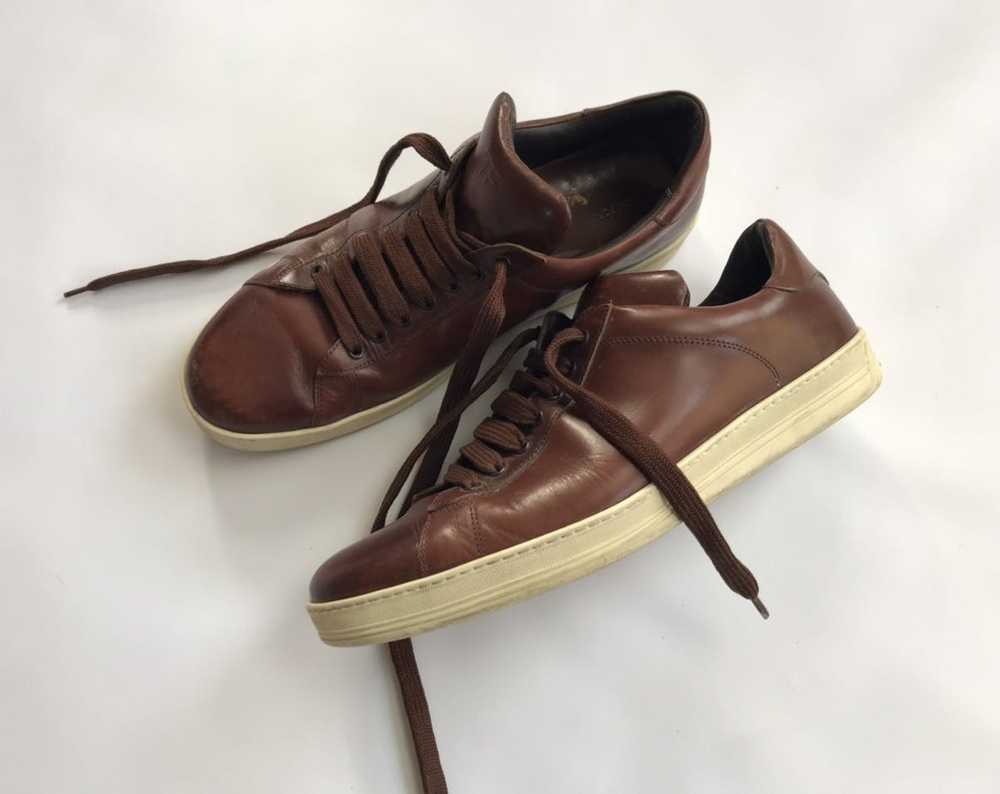 Tom Ford Tom Ford Brown Leather Low Sneakers - image 2