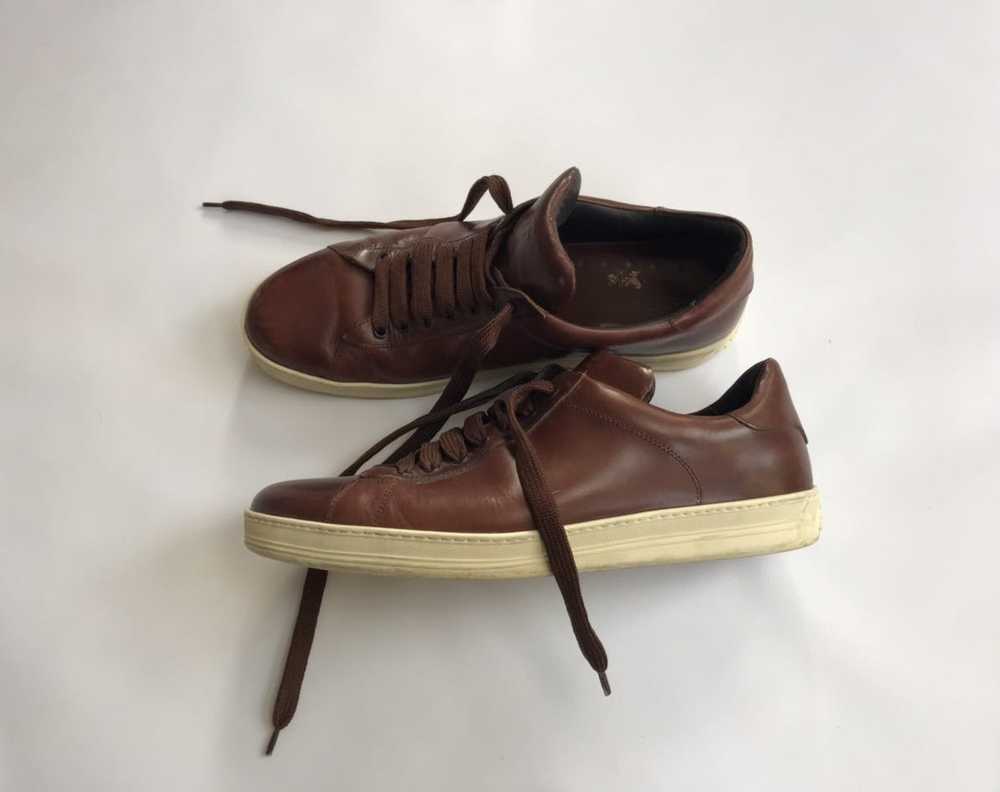 Tom Ford Tom Ford Brown Leather Low Sneakers - image 3