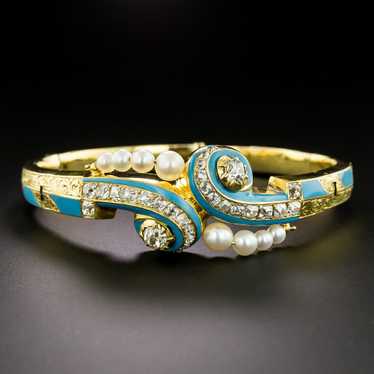 French Antique Diamond, Turquoise Enamel and Pearl