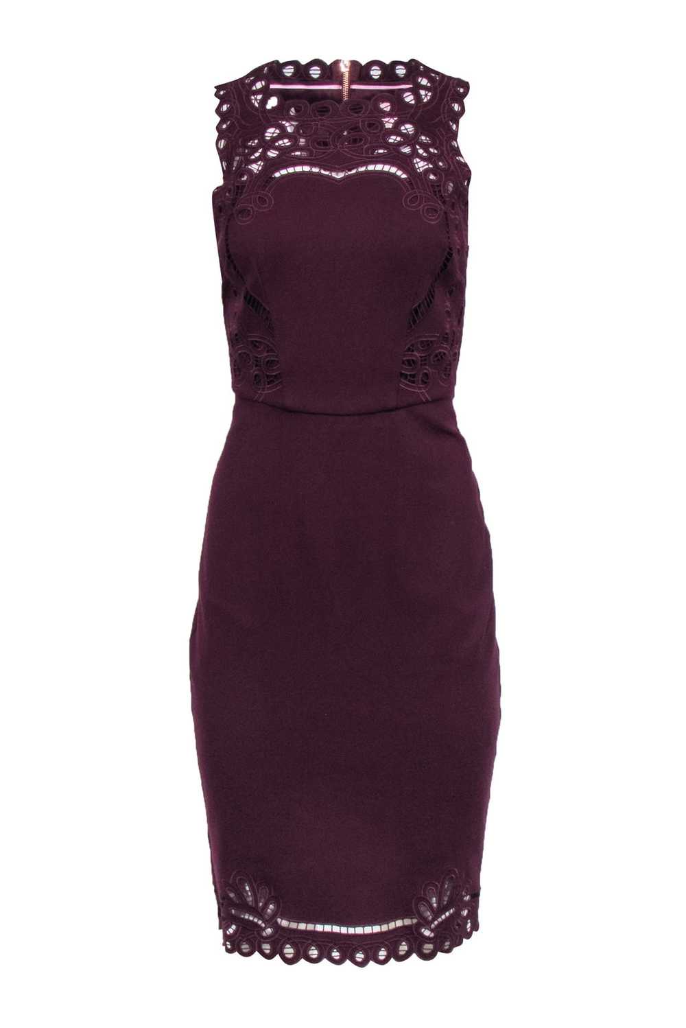 Ted Baker - Maroon Sleeveless Lace Trim Dress Sz 6 - image 1