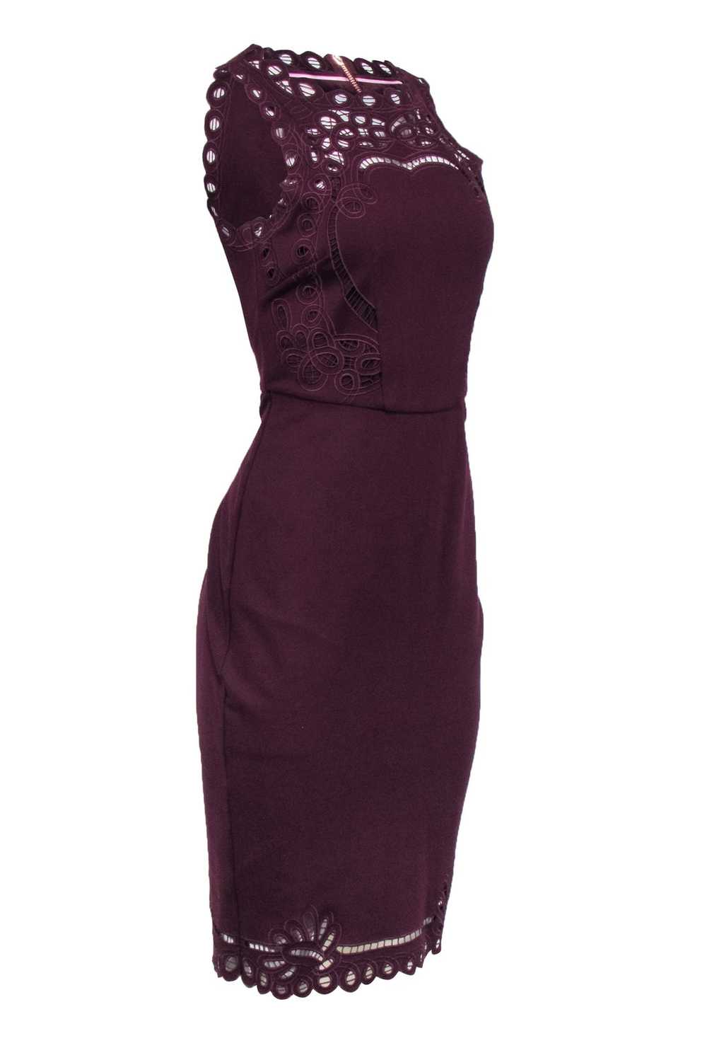 Ted Baker - Maroon Sleeveless Lace Trim Dress Sz 6 - image 2