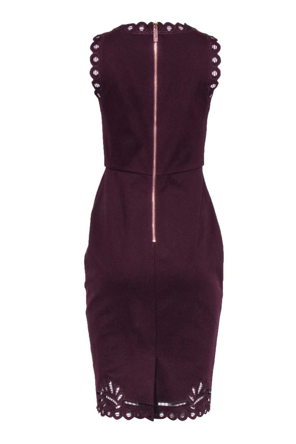 Ted Baker - Maroon Sleeveless Lace Trim Dress Sz 6 - image 3