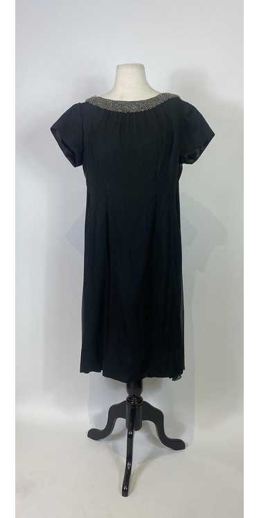 1960s Black Chiffon Beaded Neckline Mod Dress