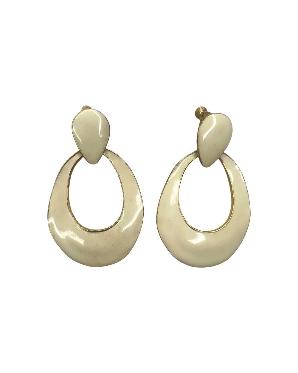 Vintage Ivory and Gold Screw-back Earrings - image 1