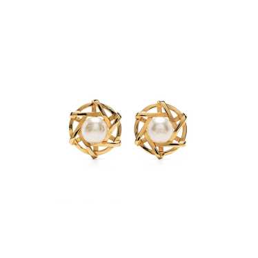 CHANEL Pearl and Star Clip-on Earrings, Gold/Whit… - image 1