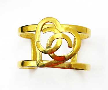 CHANEL Vintage Gold Plated CC Heart Double Cuff B… - image 1
