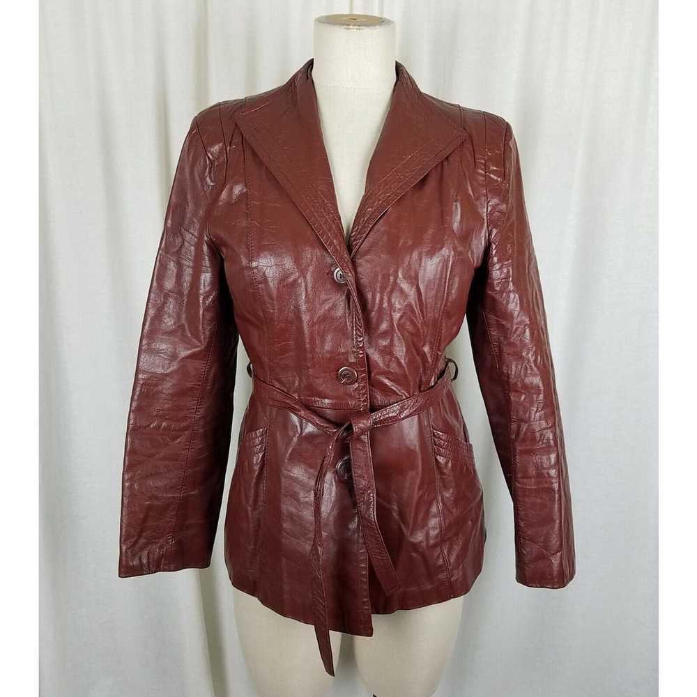 Vintage Opera Leather Belted Tie Sash Coat Jacket… - image 1