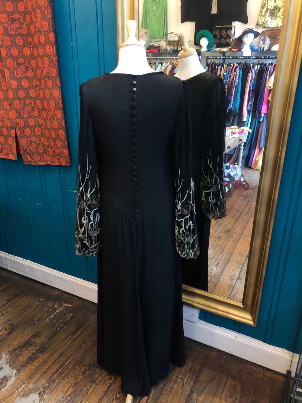 B38” 1930s Bishop Sleeves Soutache Evening Dress … - image 8