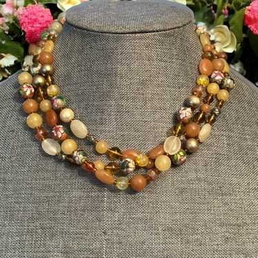 Other Triple strand rock and cloisonné bead neckl… - image 1