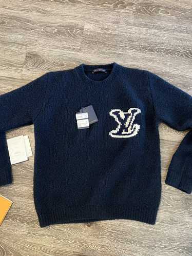 Sweaters Louis Vuitton Louis Vuitton Blue Sweater 100% Wool Leather Patches Knit Men's Top Size L