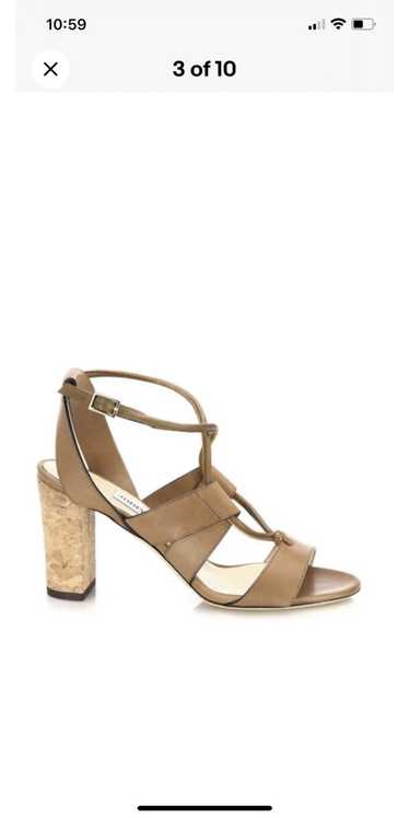 Jimmy Choo Margo 80 Cork Heel Leather Lace Up Sand