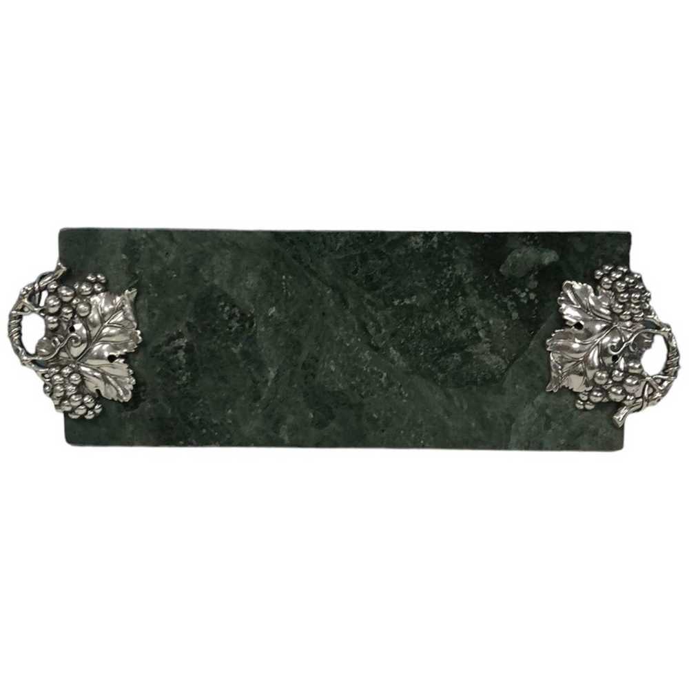 Vintage Vtg Green Marble Cutting Cheese Tray with… - image 1